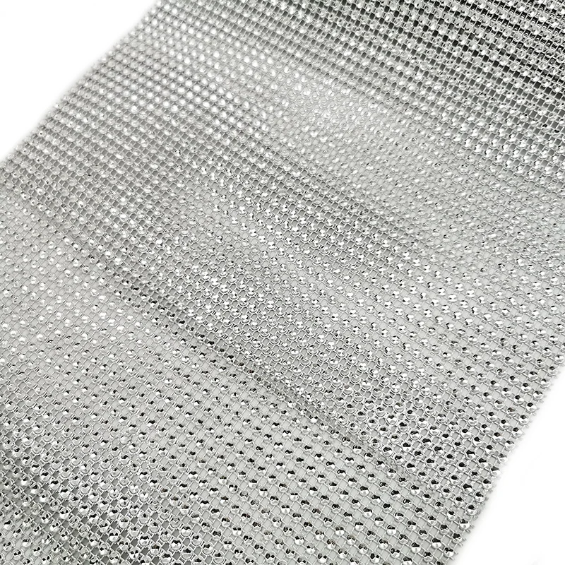 
50 row silver 5 Yards Diamond Mesh ribbon plastic rhinestone Wrap Roll for Cake Banding 