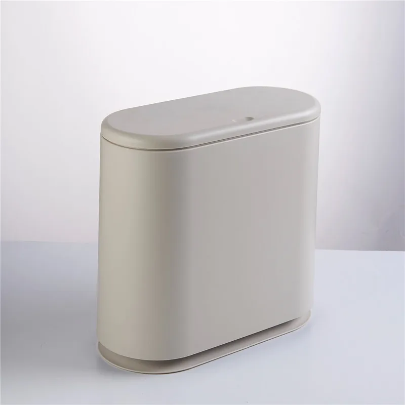 Modern Durable Oval Plastic Garbage Can with Pop-Up Press Type Lid Bathroom Toilet Trash Bin Wastebasket