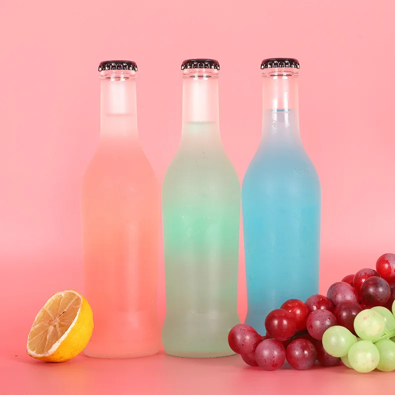 hot sale 275ml clear frosted empty cocktail beverage glass bottle with crown cap
