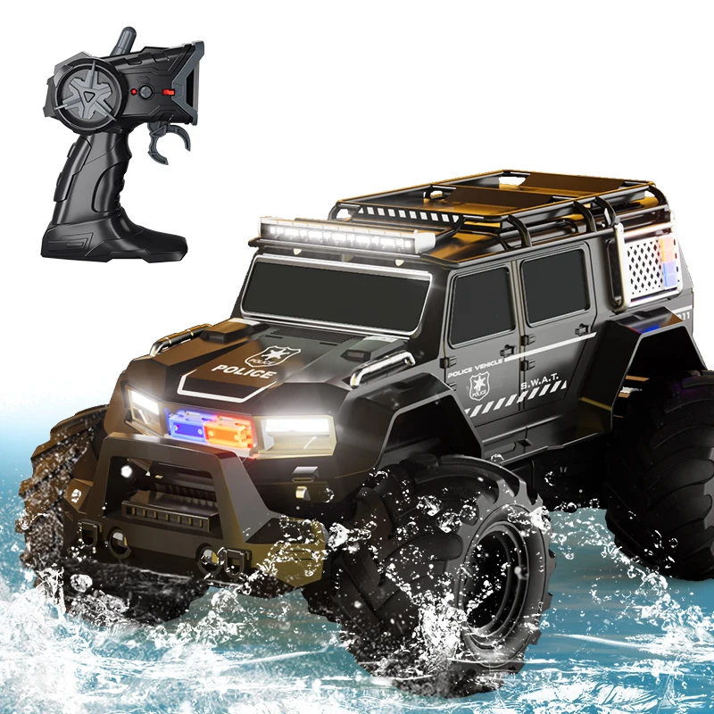 New Product Remote Control Cars 4WD With Lights Amphibious Stunt 2.4G Radio Off-road Big Wheel Police Car Toys For Kids