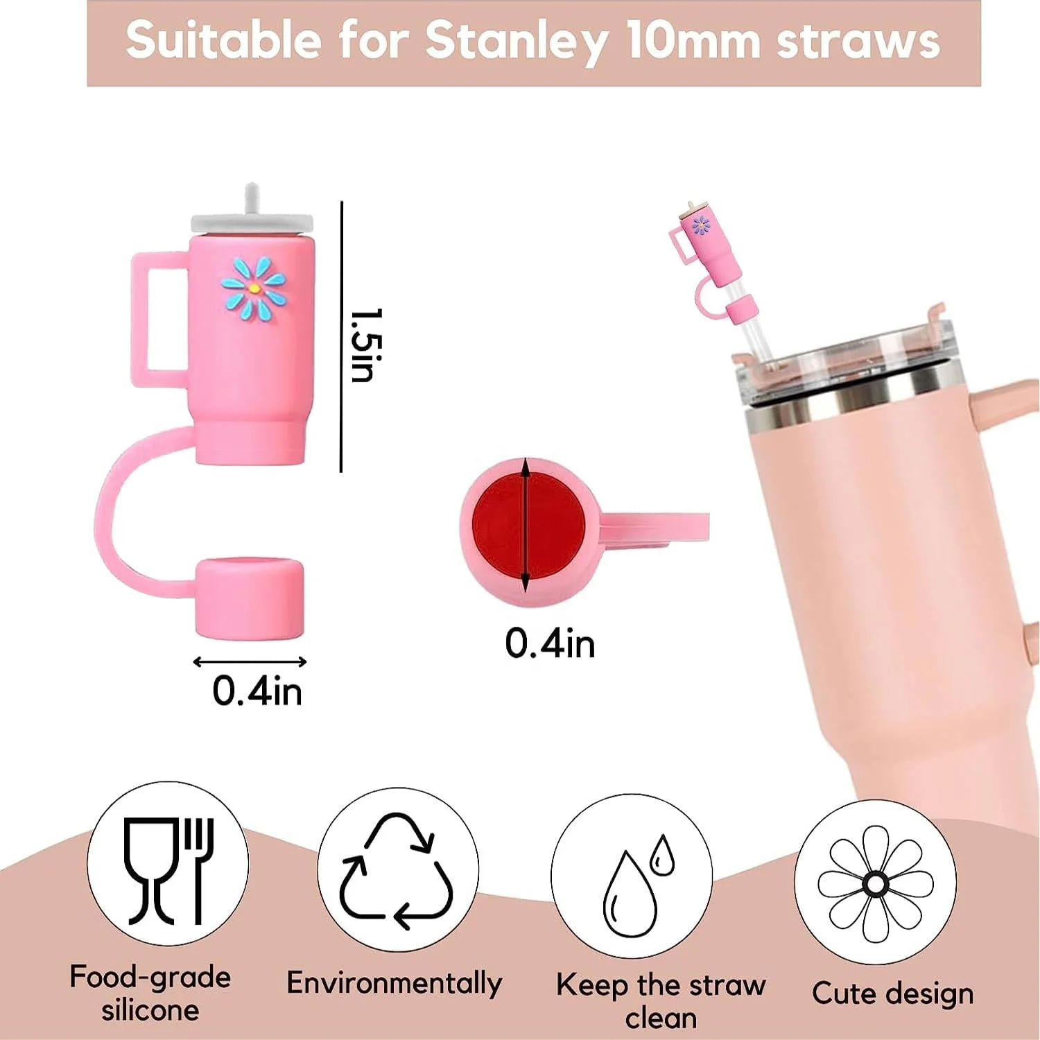 Stanley Cup Accessories Silicone Straw Plug Spill Proof Straw Cover Lid Stopper Silicone Straw Cap Topper  For Stanley Cup