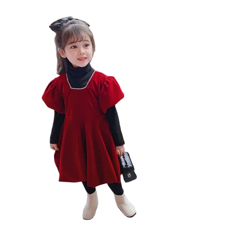 1125SK2020466 winter 2 pcs kids clothes sets baby girl dresses red princess Korean fashion children wholesale clothing