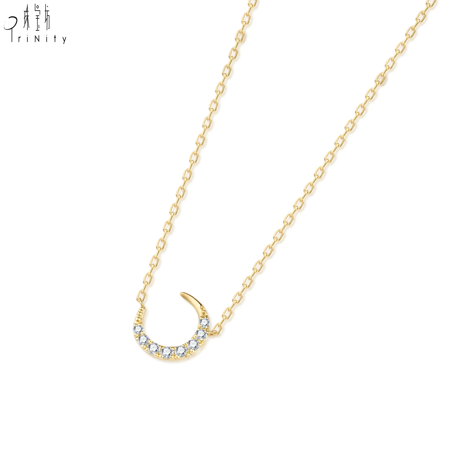 Most Popular Beautiful Moon Pendants Necklace Natural Diamond 18K Yellow Gold Necklace For Women
