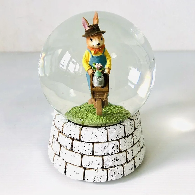 Cute Rabbit Resin Glass Snow Globe Exquisite Handcrafted Snowman and Rabbit Figurine for Home Decor and Souvenir Gifts