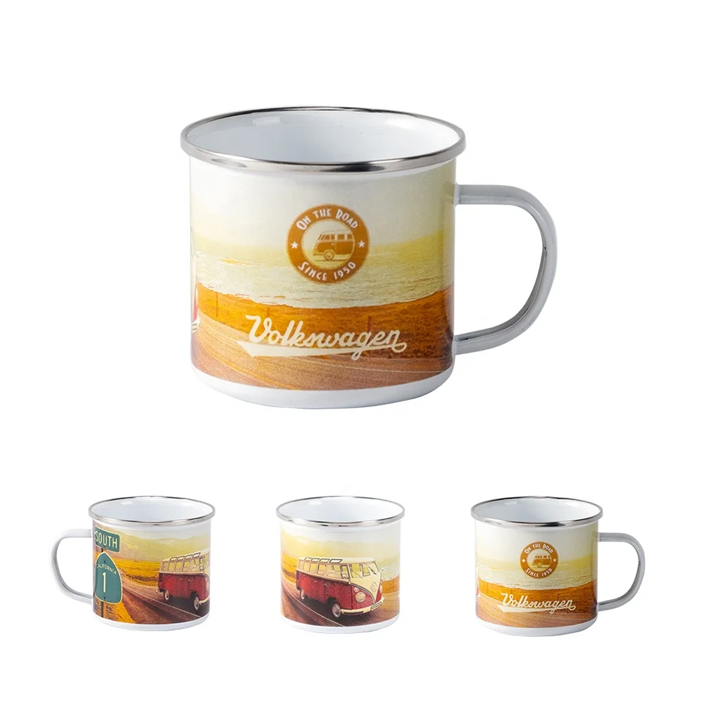 China factory supplier cheap logo printed custom enamel metal camping coffee tea mug cup with custom logo