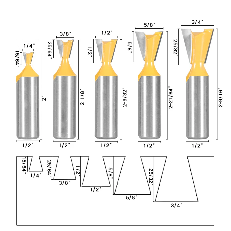 1/2 Shank Dovetail Router Bit Woodworking Engraving Milling Cutter Set Wood Working Tools