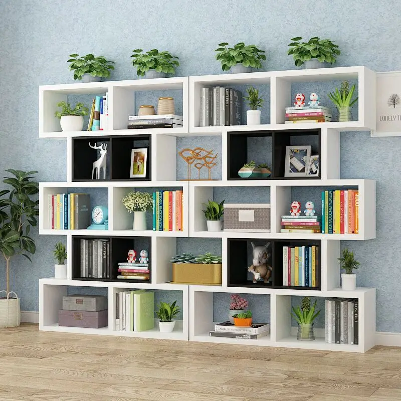 Modern minimalist storage floor bookshelf rack living room display partition bookcase office multi-layer assembled cabinet