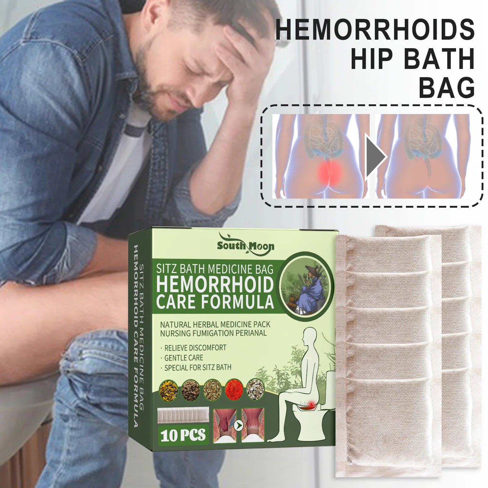 100% Pure Natural Organic Herbal Steam Herbs For Women and Men Sitz Bath Medicine Bag Hemorrhoid Care Formula