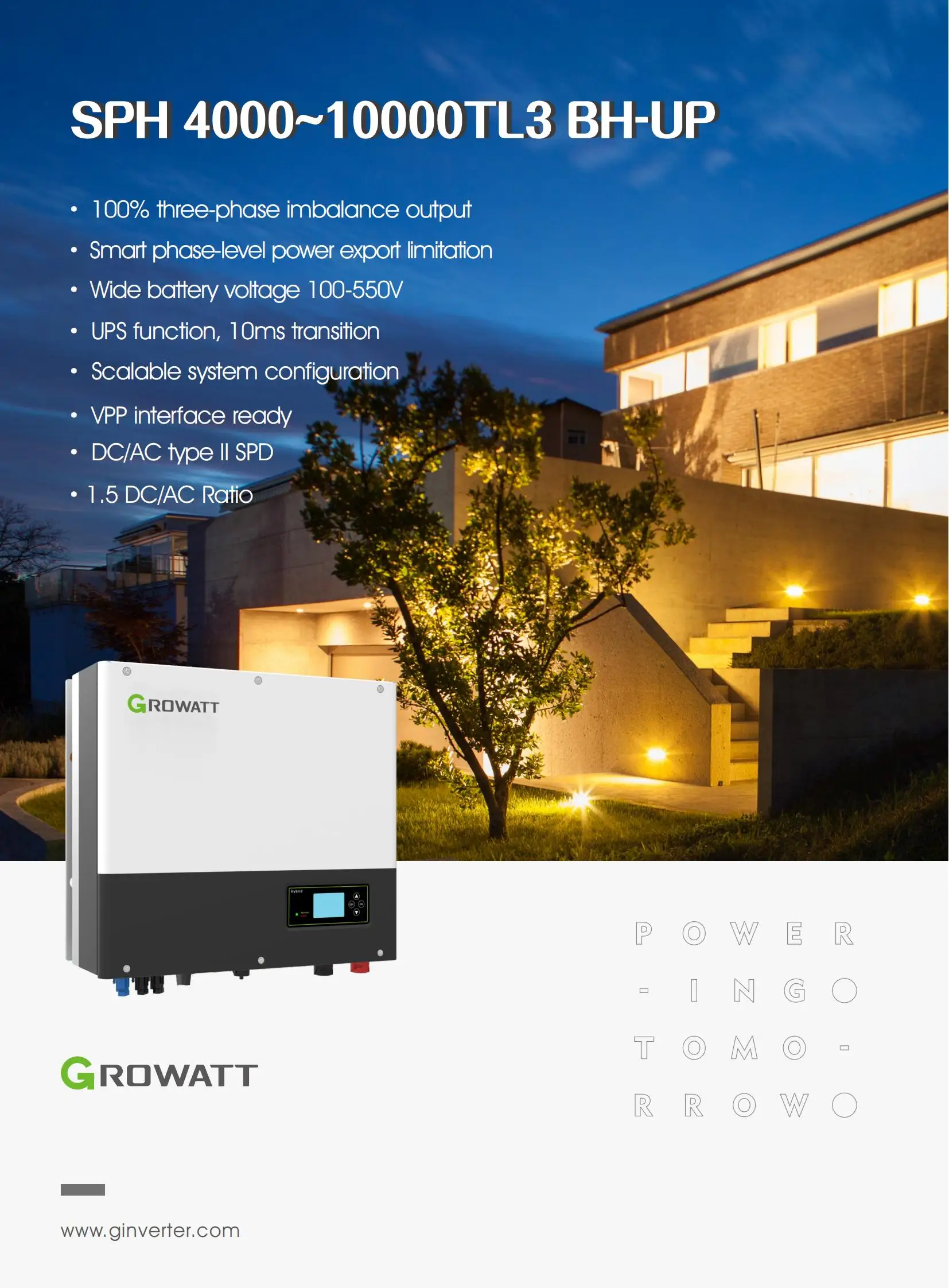 GROWATT SPH 4000~10000TL3 BH-UP 4KW 5KW 6KW 7KW 8KW 10KW Three Phase On Grid Solar Inverter growatt