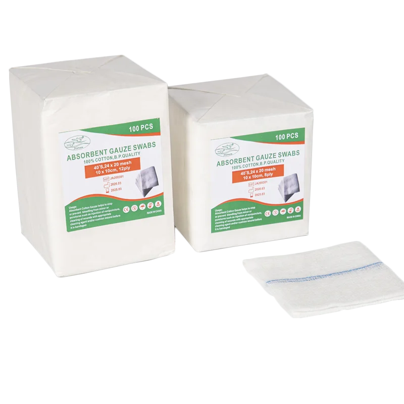 Absorbent gauze swabs non-sterile  10x10cm -16ply or 40x40cm , 100pcs/box
