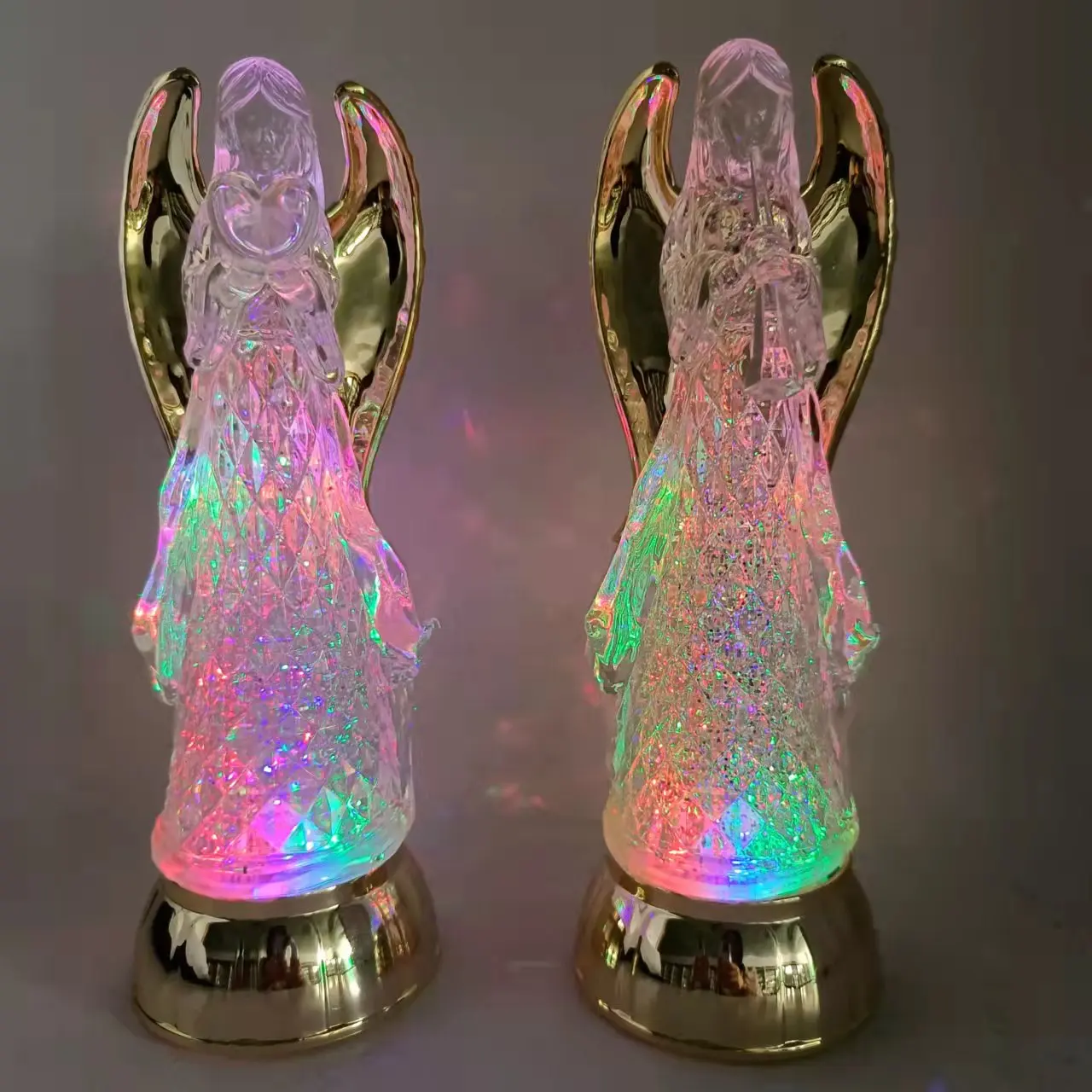 Wholesale custom to different shapes Acrylic Glitter Angel With Cool White Led christmas item