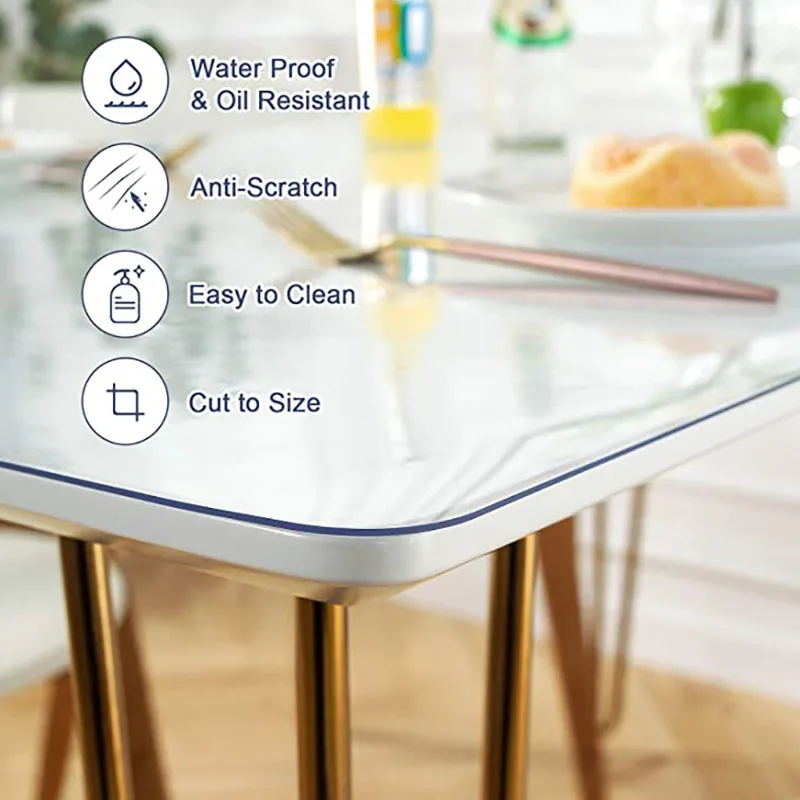 Crystal PVC Transparent Soft Glass 0.5mm Oilproof Waterproof Tablecloth For Dining Table