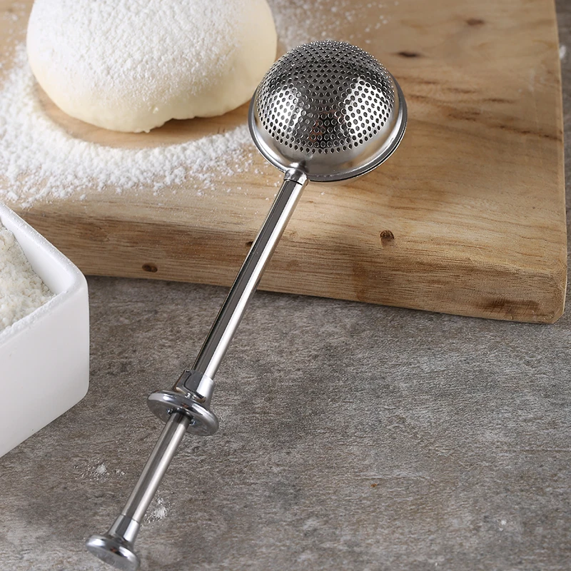 Flour Duster for Baking, One-Handed Operation 18/8 Stainless Steel Powdered Sugar Shaker Duster, Pick Up and Dust Flour Sifter
