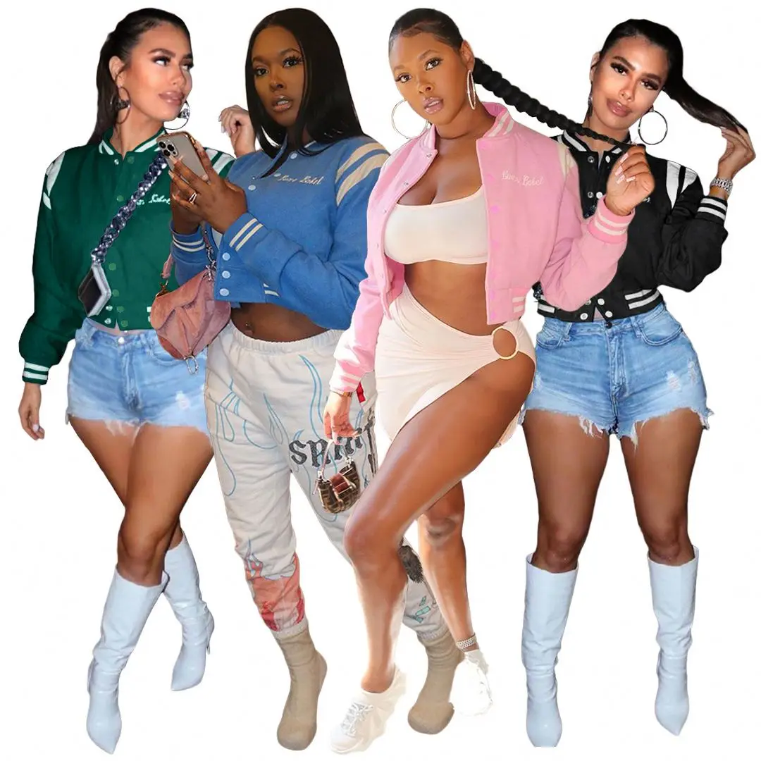 YZ M6508 Lucky Label Embroidery Long Sleeve Cropped Jackets 2021 Fashion Winter Jacket Woman