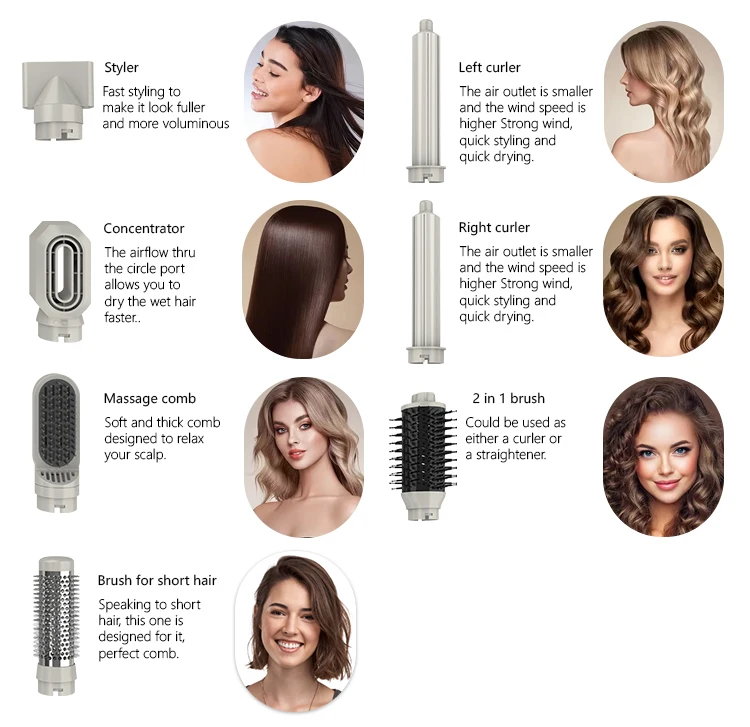 6 In 1 Portable Multi-functional Private Label Hair Dryer Hot Air Brush Bldc High Speed Mini Hair Blow Dryers Hair Comb Styler