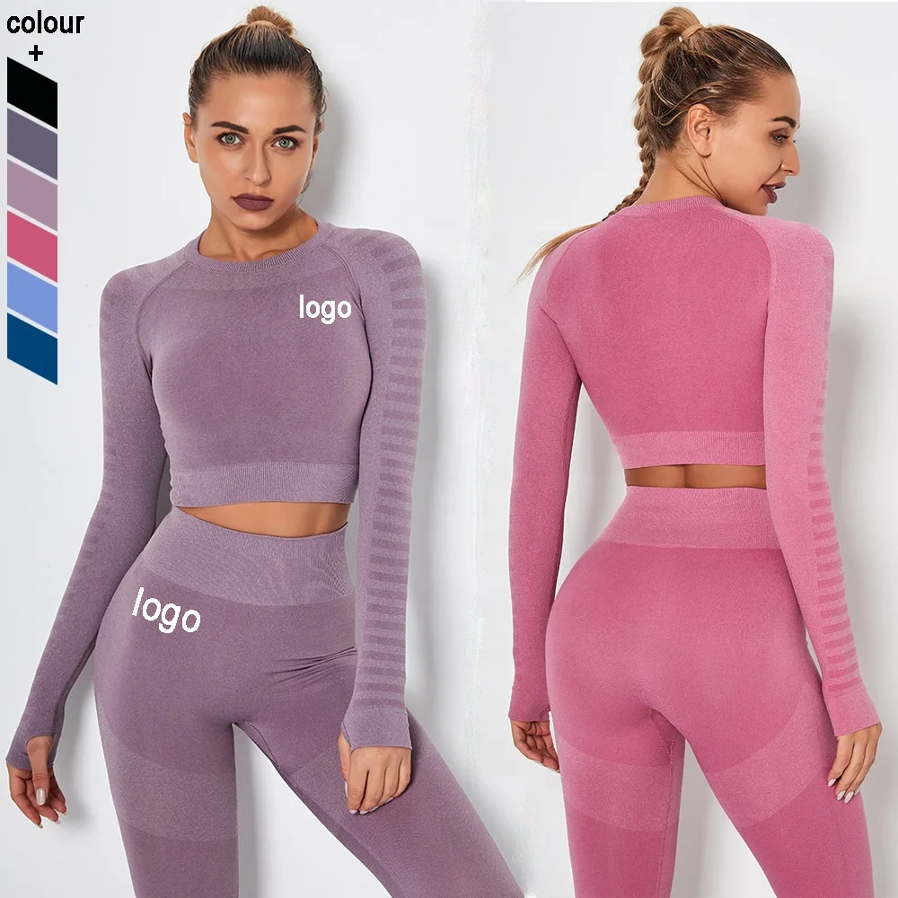 2020 одежда для фитнеса и йоги, бесшовный укороченный топ с длинными рукавами, Женская тренировочная рубашка