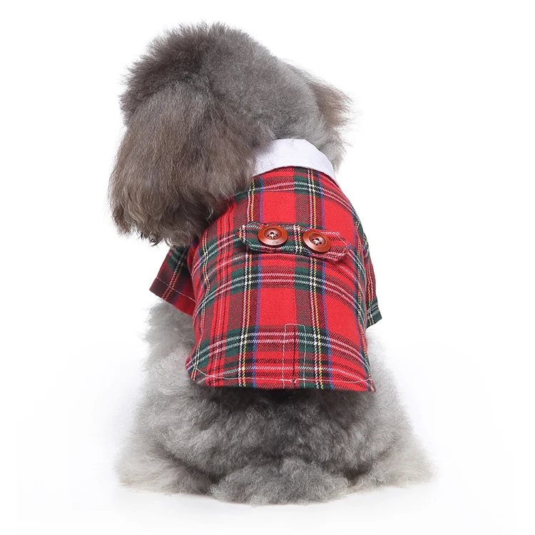 High Quality Formal Dog Dress Red Plaid Bowknot Party Dog Clothes for Male Dogs