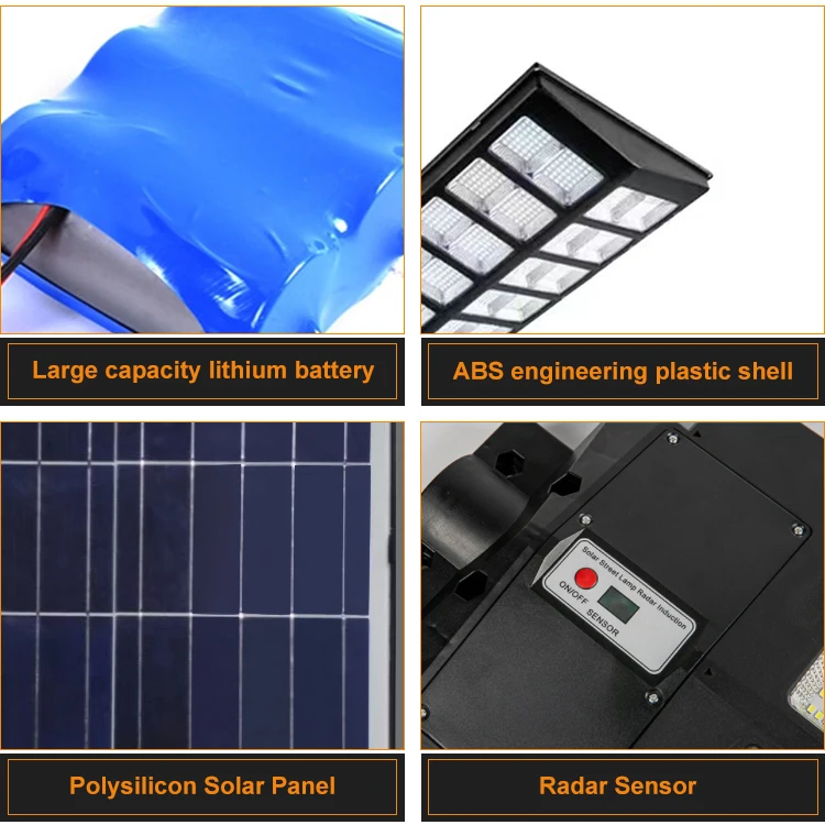 Factory manufactured 180w 240w 300w Radar Sensor Ip65 Smd Abs Road  All In One Led Solar Streetlight