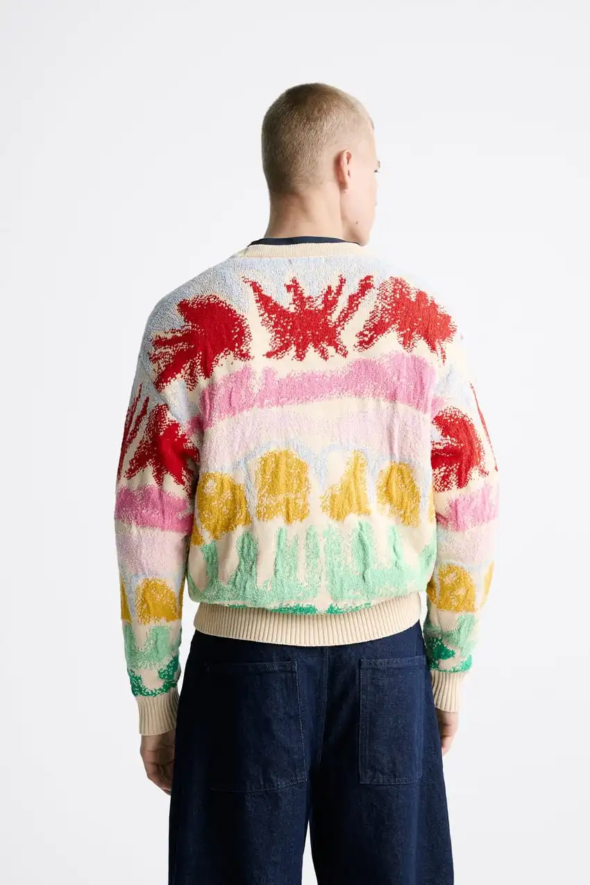 VSCOO new arrival colorful knitted intarsia jacquard knit sweater men clothes fashion knitted cardigan sweater man