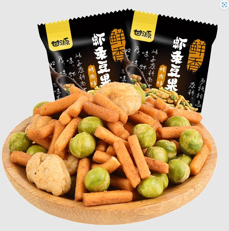 Оптовая продажа закуски 75 г * 32 Ganyuan со вкусом барбекю креветки и горох