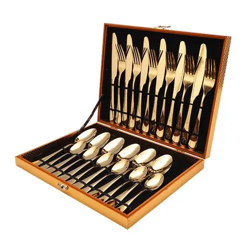 Manufacturer Stainless Steel Gold Black Brass Wholesale 24pcs Kitchen Silverware Set Fork And Spoon Cutlery