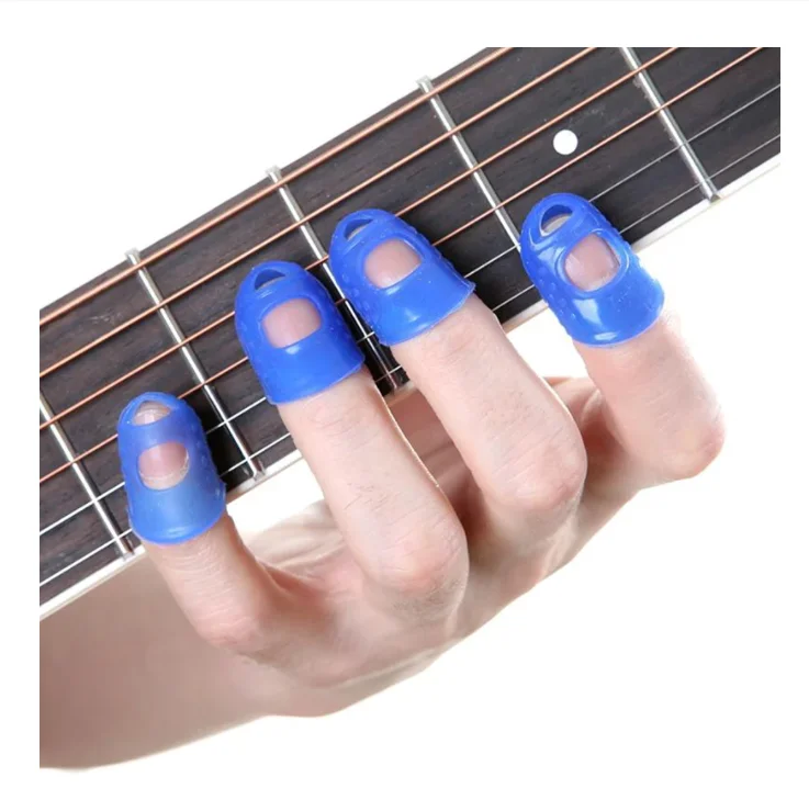 4Pcs/Set Silicone Finger Guards Guitar Fingertip Protectors for Ukulele S M L Transparent Blue Color