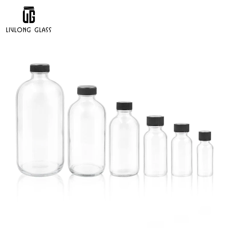 factory direct sales15ml 30ml 60ml 120ml 240ml 480ml clear transparent boston round glass bottles