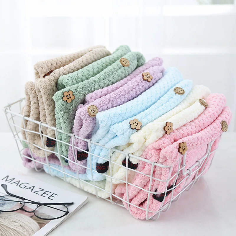 Wrap Hair Towel with Button Microfiber Hair Towel Super Absorbent Head Turban Quick Dry for promotion items gift home