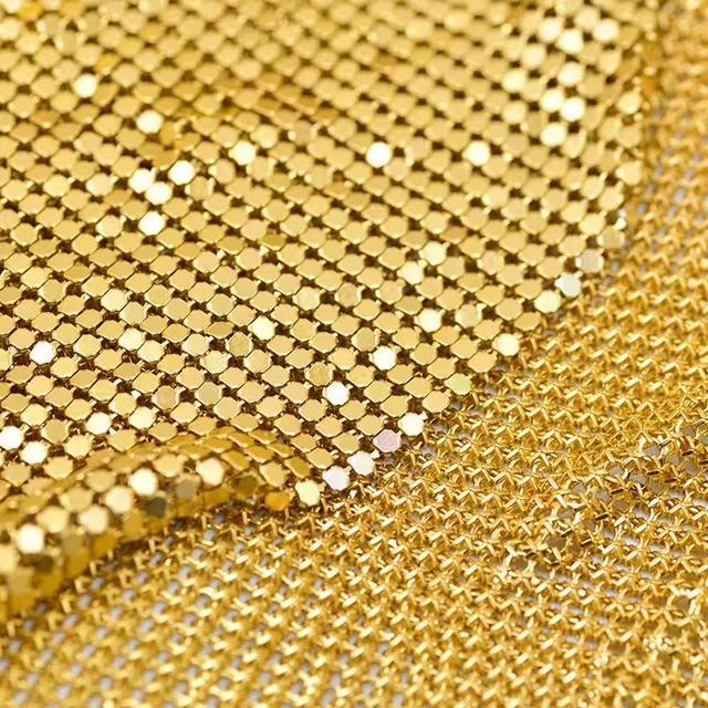 Soft flexible aluminum chainmail mesh fabric for party dress Chainmail Mesh Metallic Mesh Fabric Woven Fabric