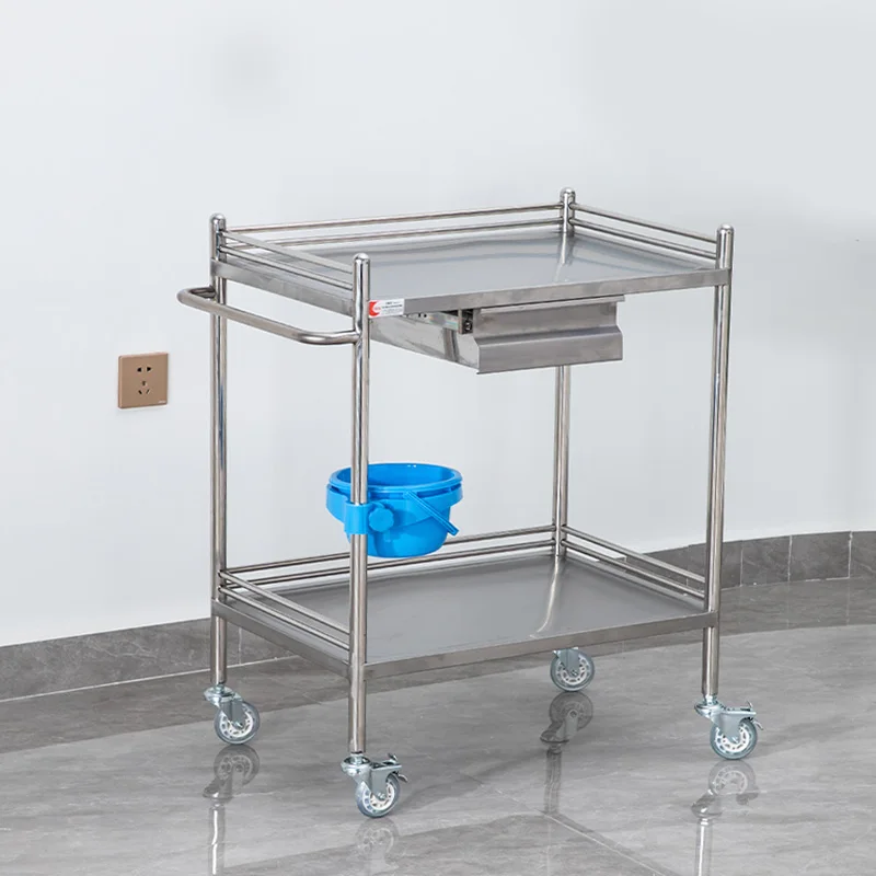 Factory Direct Supply Customized Stainless Steel Medical Cart With Wheels and Drawer Salon Clinic Hospital Trolley