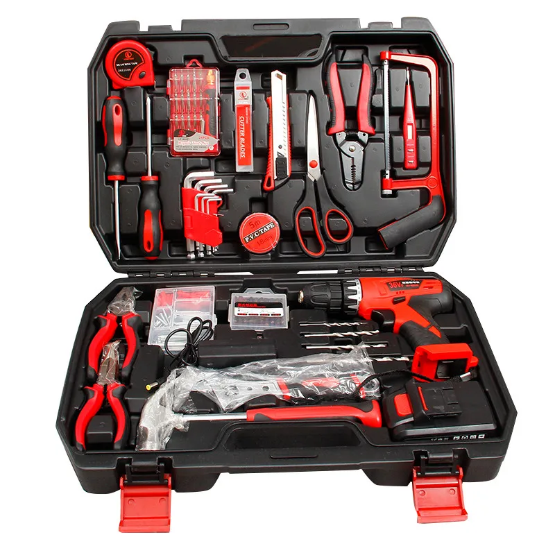 
Promotion hot selling item 129pcs 25V Li-ion impact drill household hand tool set,power tool sets 