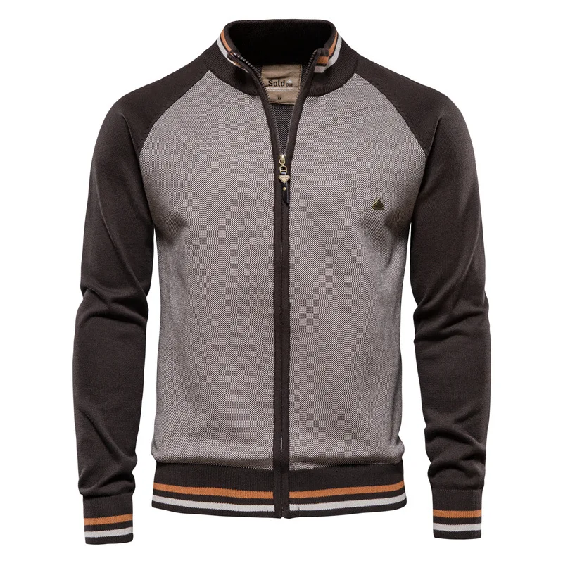 High quality cotton casual patchwork slim fit knit coat zip up sweater cardigan