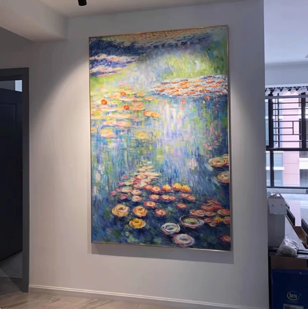 100% Handmade Oil Painting On Canvas Reproduction Impression Landscape Lily Flower Oil Painting