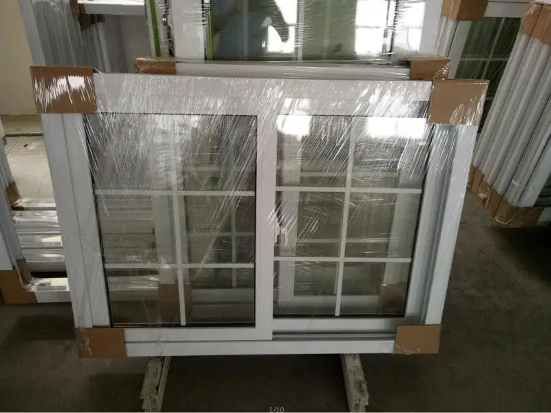 Manufacturing sliding windows Upvc double glass plastics window with grill design