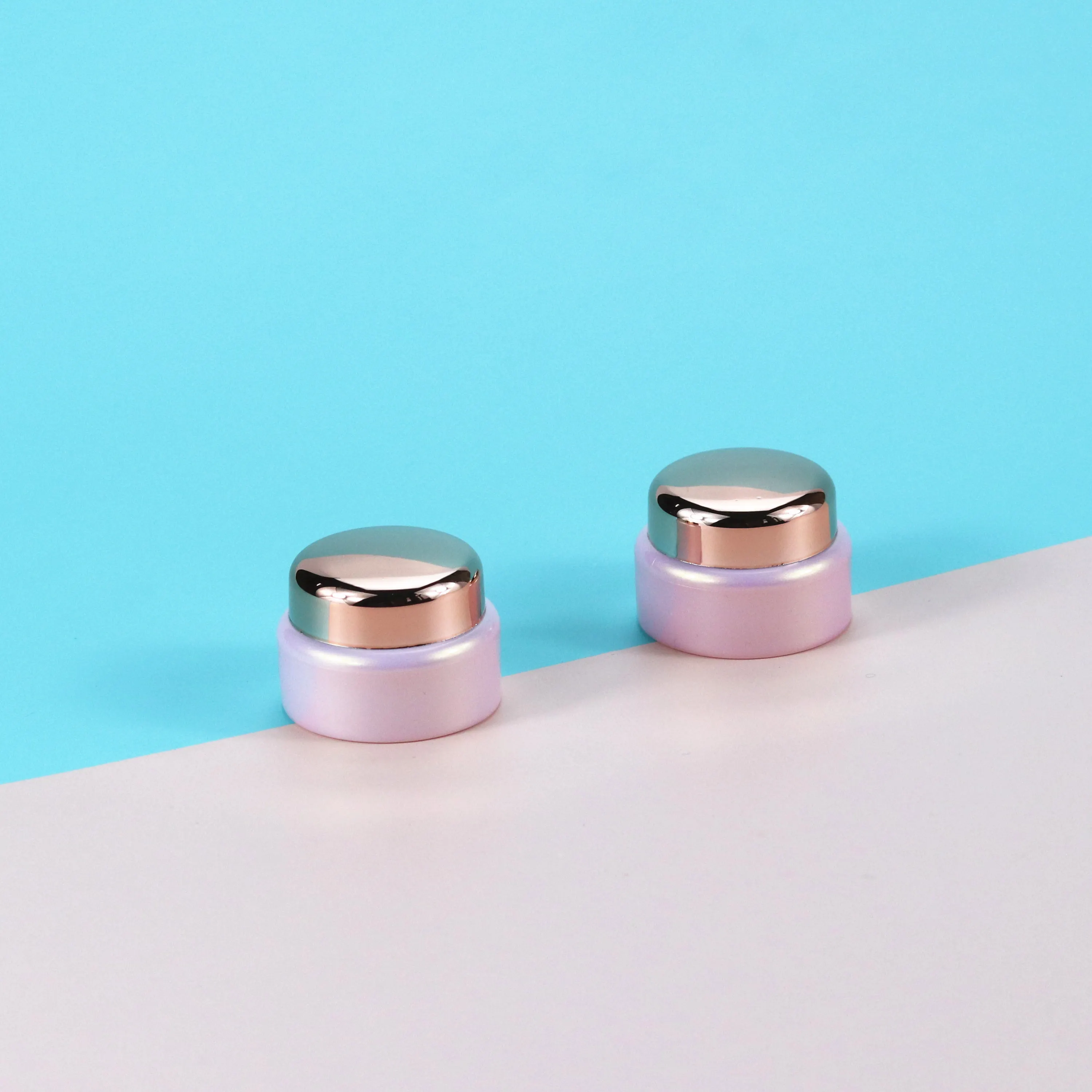 5g pink small plastic round nail polish pot jar sample cream jar with rose gold lid