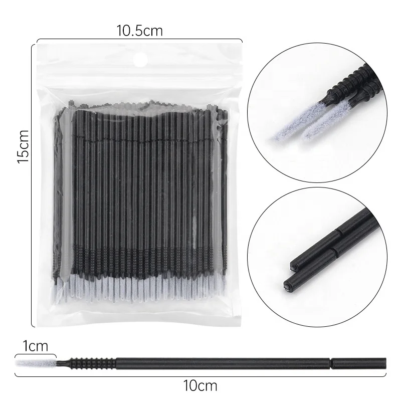 100 Pcs Long Head Micro Brush Applicators Bendable False Eyelash Grafting Cleaning Cotton Swab Disposable Cotton Swab
