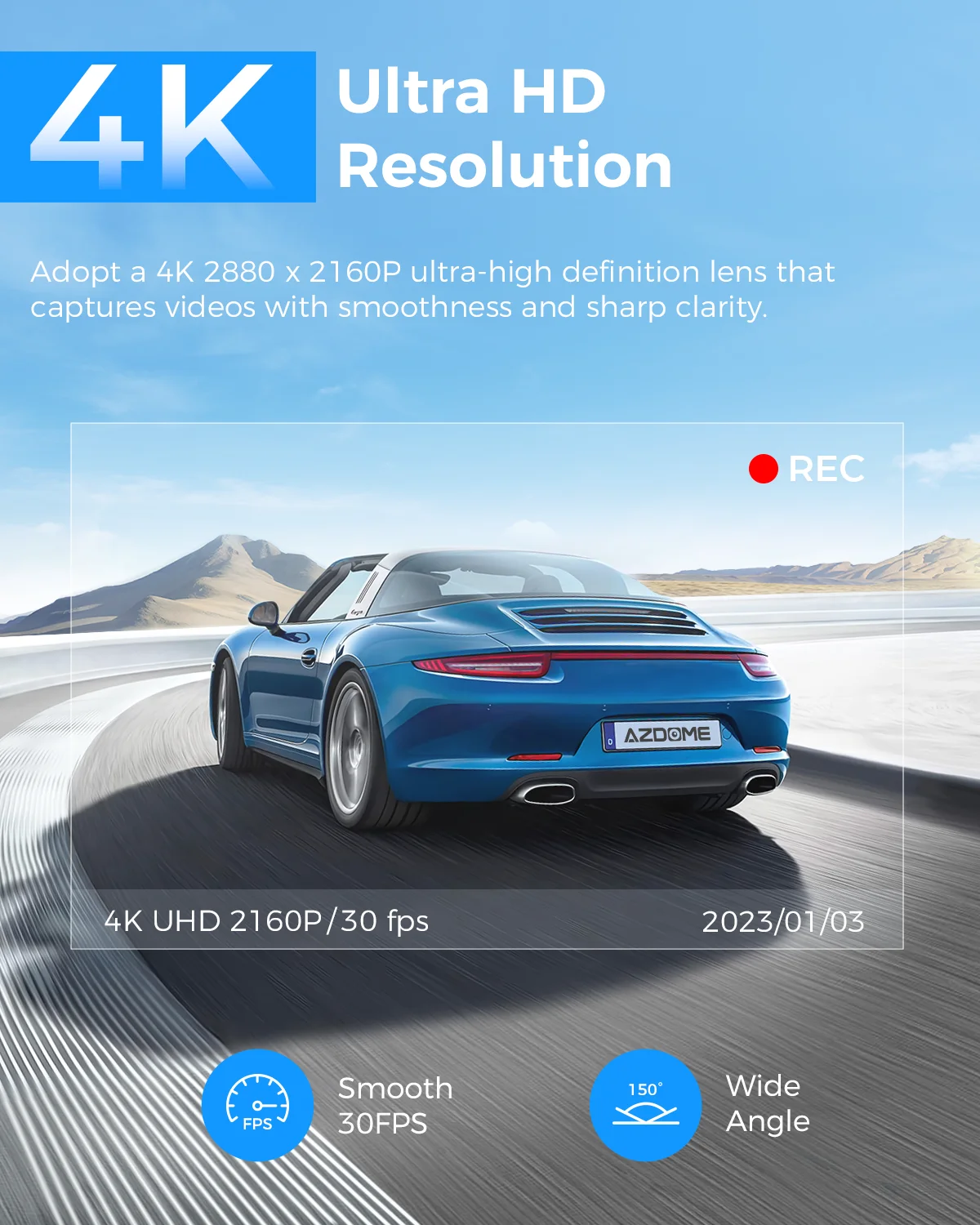 AZDOME M63 Lite 4K Dash Cam 3 inchEs LCD Screen GPS Wifi Super Capacitor Support G-Sensor Dashcam Car Black Box Recording