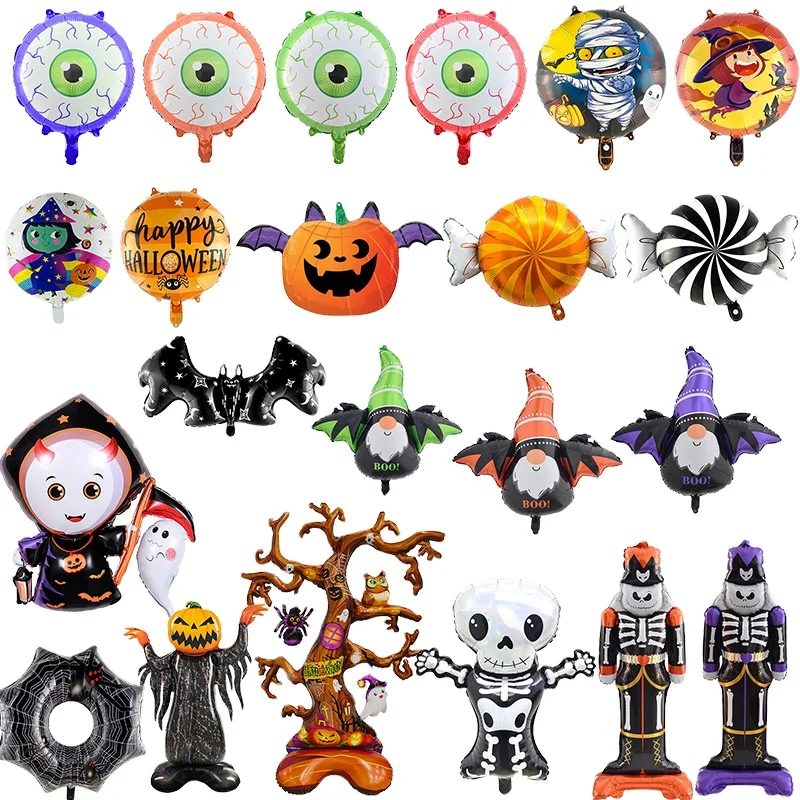 Wholesale Halloween Ghost Bat Balloon 3D Eye Standing Cartoon Soldier Fastener Horror Aluminum Foil Balloon For Party Decor