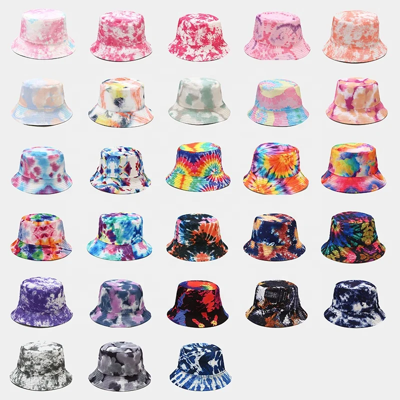Wholesale Embroidery Designer Custom Reversible Cotton Fisherman Tie-Dye And Pastel Women Man Double Sided Tie Dye Bucket Hat