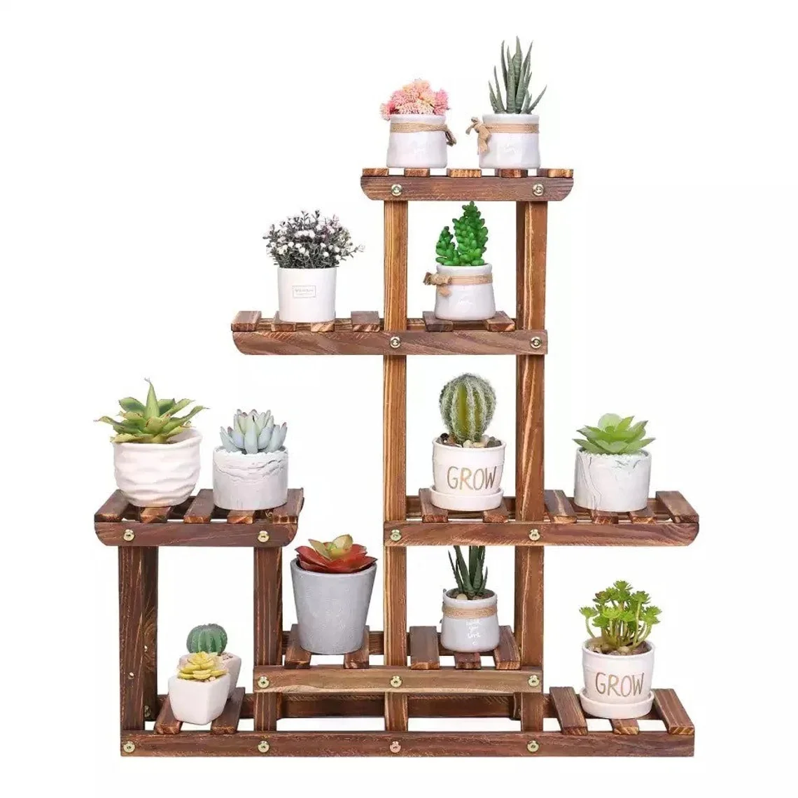 Multi-Tiered Pine Wood Pots Planter Display Rack Flower Pot Rack Shelf Flower Pot Stand