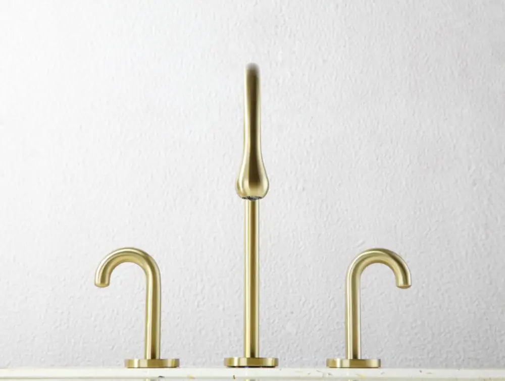 
kaiping high quality fancy Bathroom Basin Mixer Tap 3 Holes Dual Handle Sink Faucet Brushed Gold 