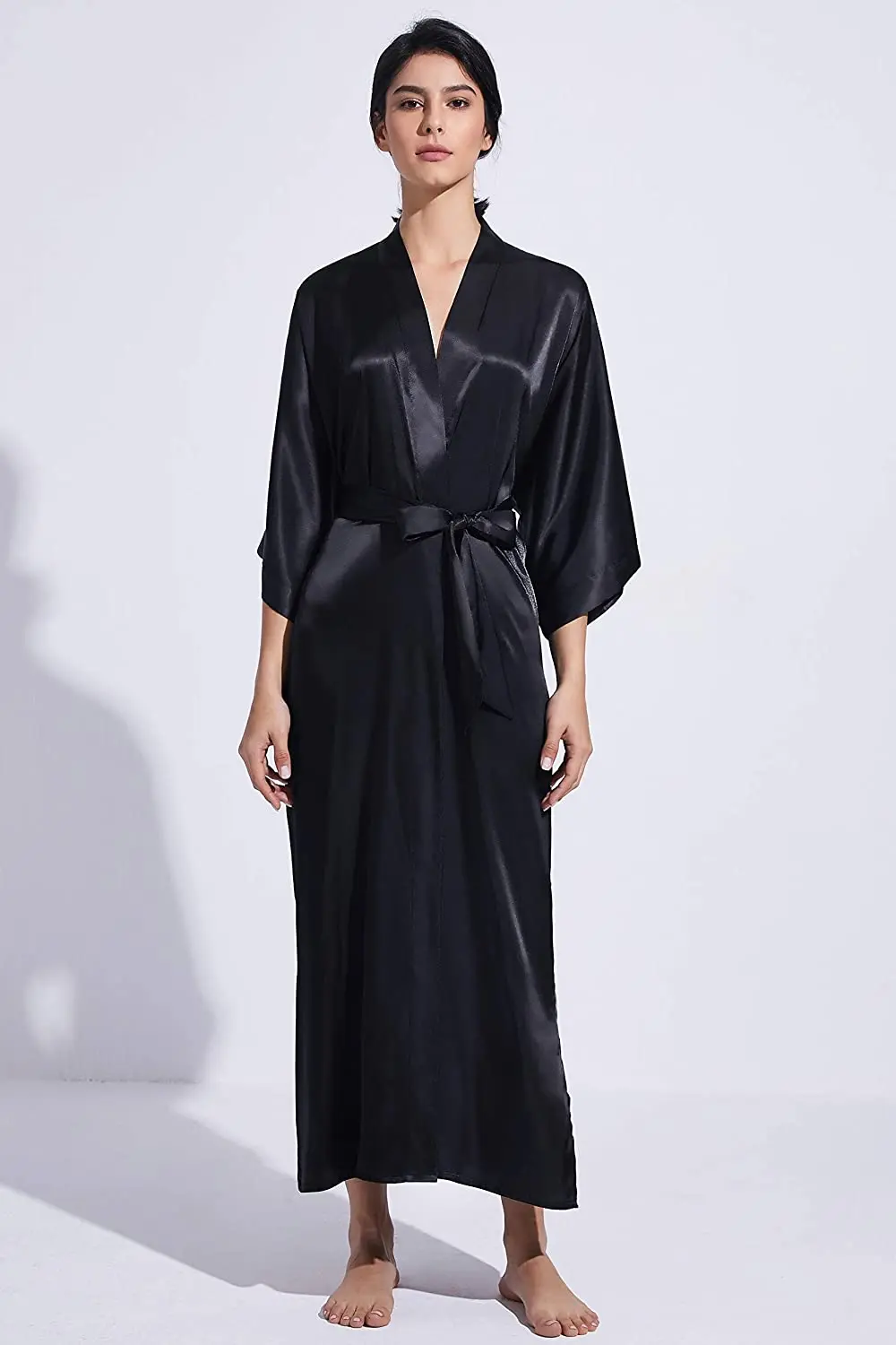 Women Long Sleeves Bridal Robe Customized Solid Satin Oversize Robe Avec Gants Longs Moulante