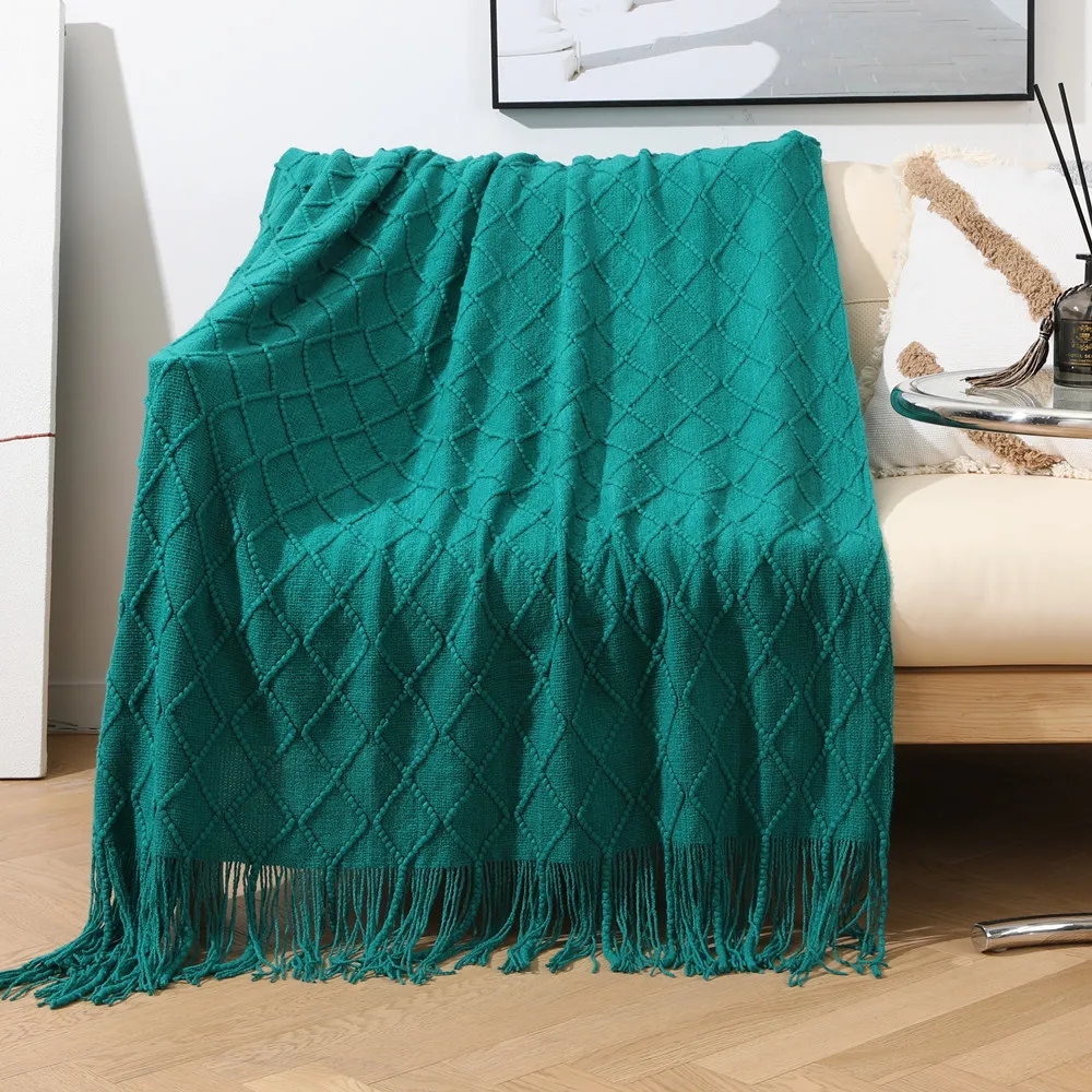 High Quality Acrylic Textured Solid Decorative Throw Lightweight Knitted Blanket For Bed And Sofa