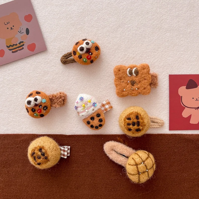 MIO wool felt hair clip elastic hair ties cookies duckbill clips cute wool felt hair band dessert series bb hairpin elastic band