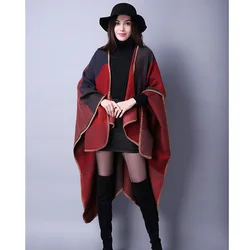 2022 Hot Selling Reversible Shawl Poncho Double Faced Tassels Oversized New Fashion Style Lady Women