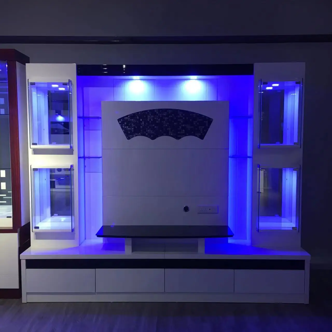 Home Tv Units Wooden Tv Stand MDF Glass Living Room Furniture Livingroom TV Cabinet Modern Furniture Wall to Cabinet Design