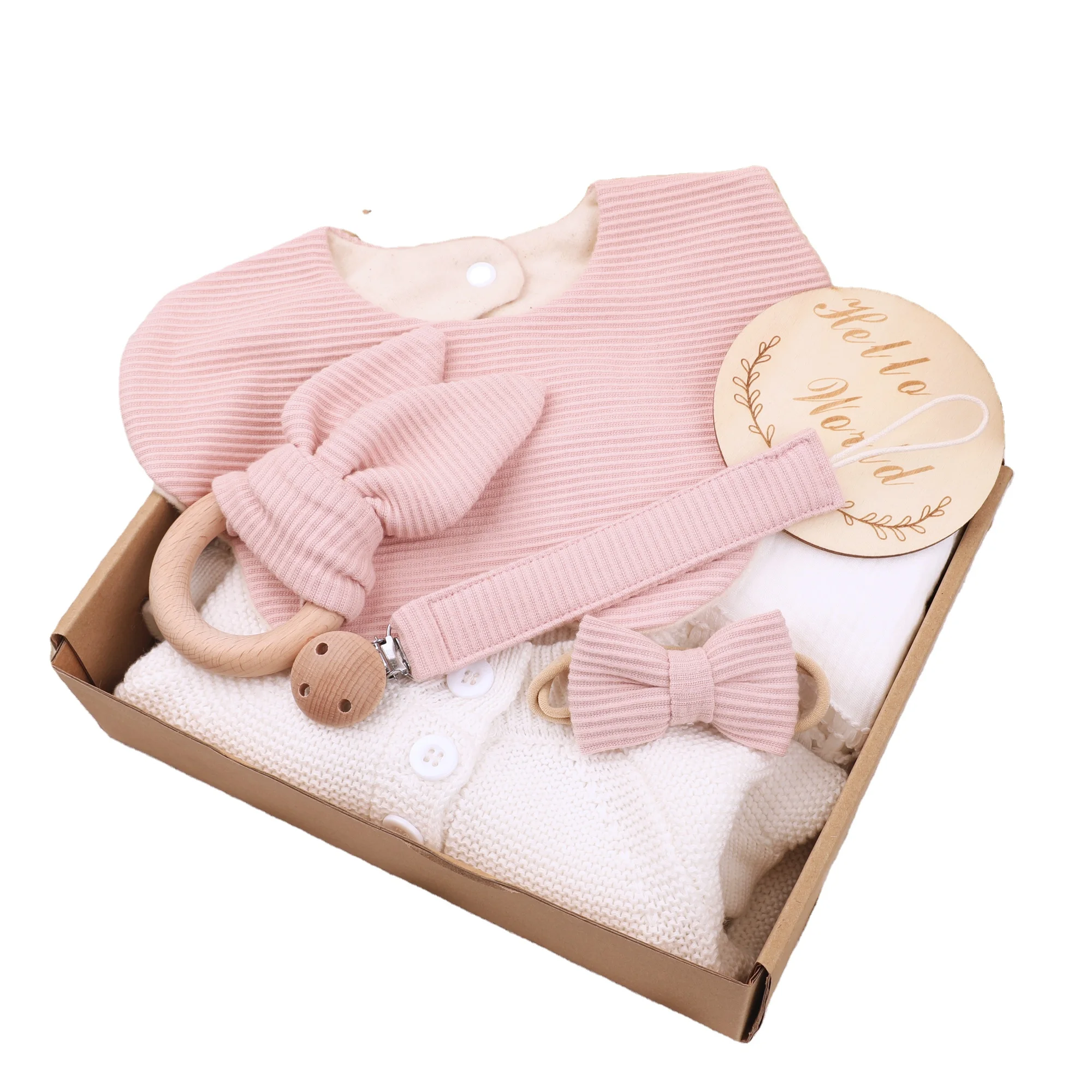 2024 для новорожденных Подарочный набор одеяло с кисточками на цепочке для соски вязания крючком Детский комбинезон Флора нагрудник кролик Прорезыватель для рождения Подарочная коробка