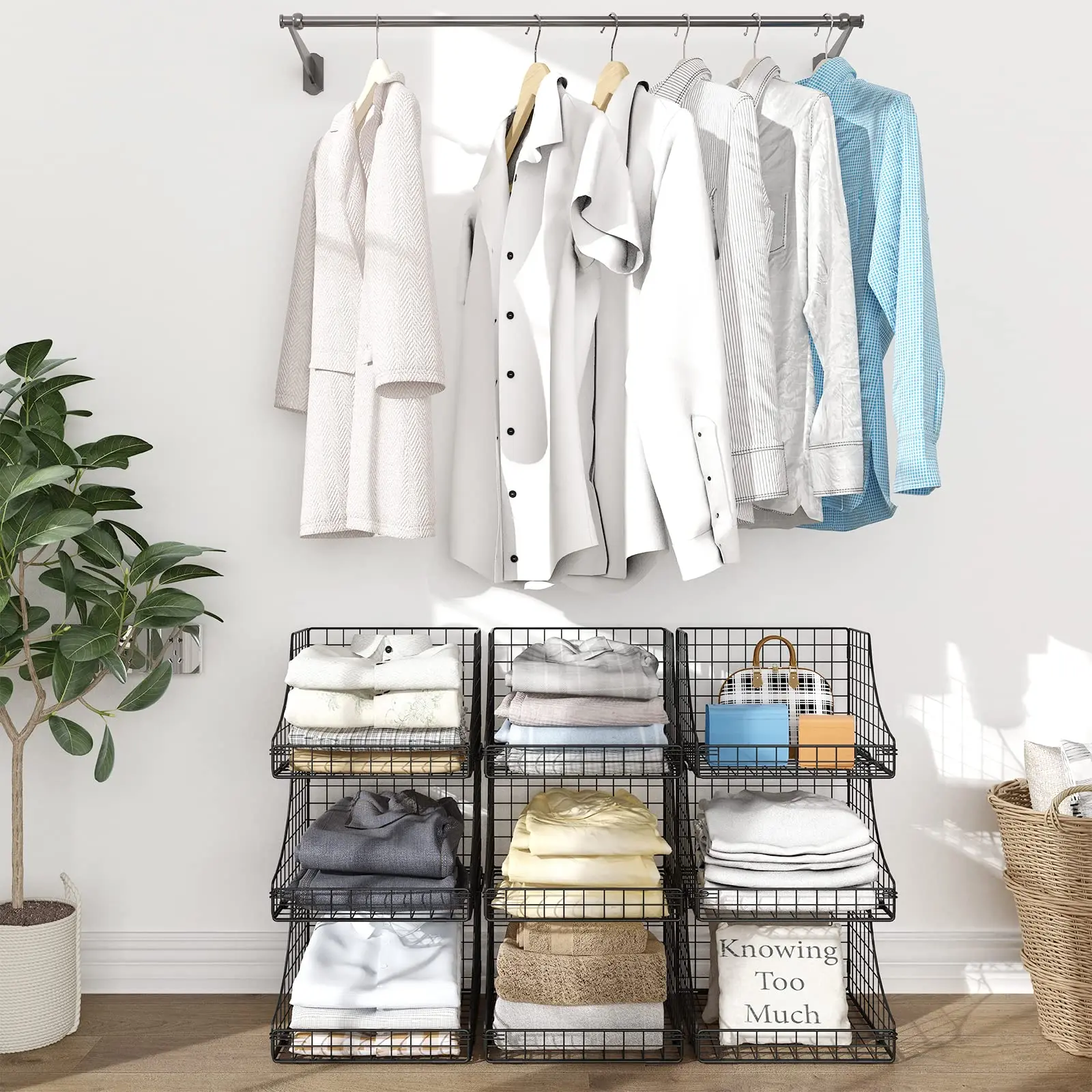 Hot sale Stackable Storage Bins 4 tier Sliding Closet Organizers and Drawer Storage Shelves for Jean Pants Sweaters wire holder