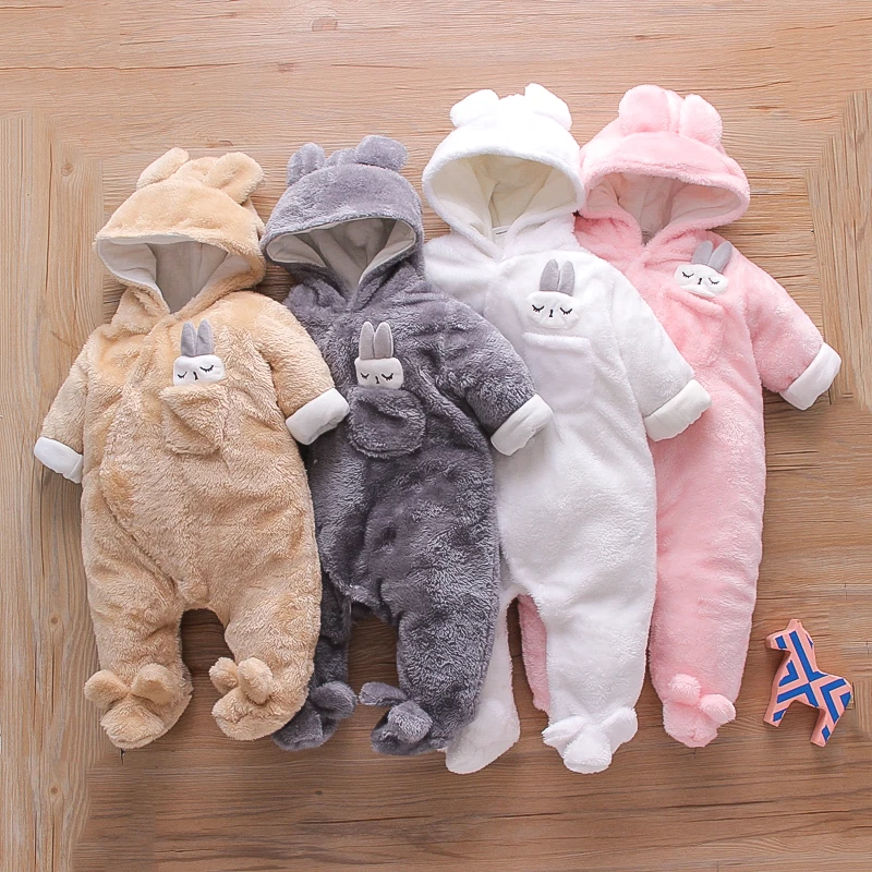 Hot Selling Baby Product Newborn Cartoon Rabbit Snow Suit Infant Jumpsuit Winter Warm Fleece Snowsuits Romper for Boys Girls