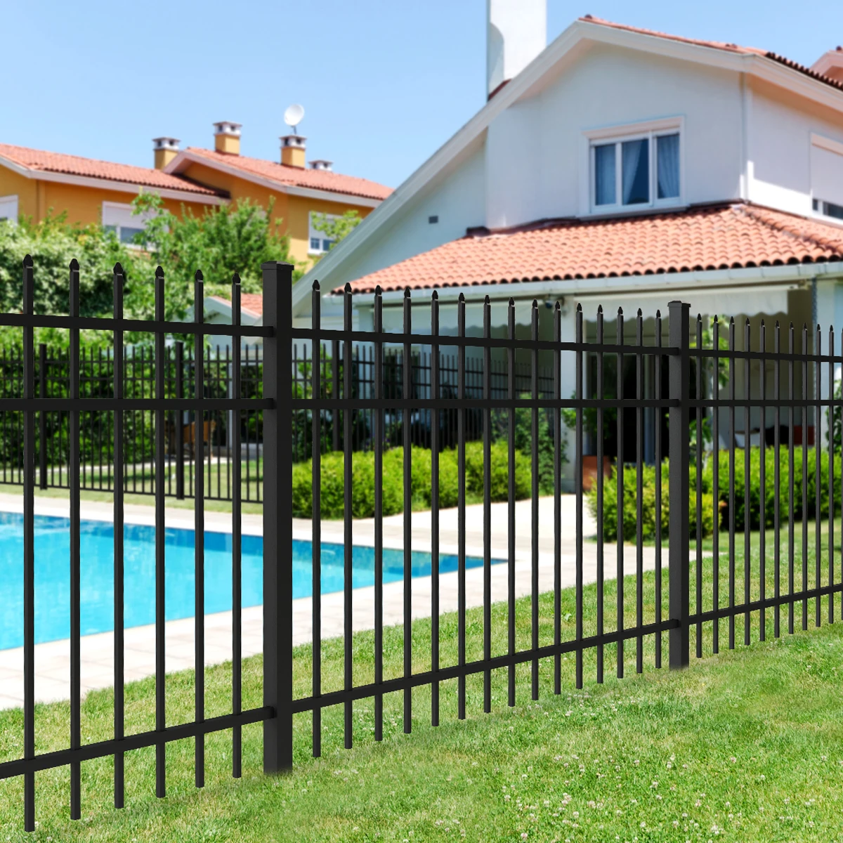 Wholesale 6ftx8ft garden black metal fences anti rust galvanized steel fence prices